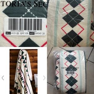 NEW Victoria's Secret Argyle Pattern Sherpa Blanket Warm Cozy SEALED